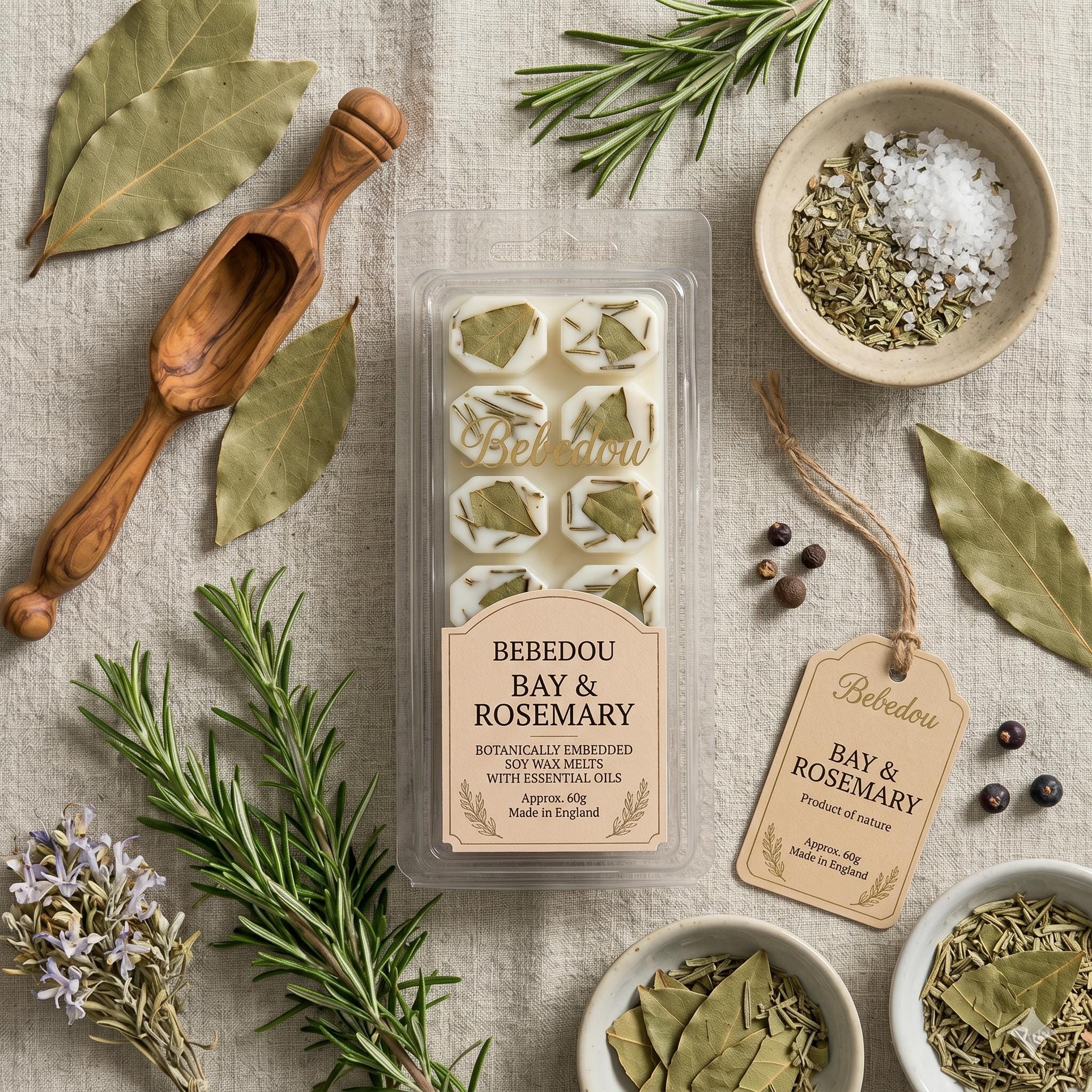 Rosemary Bay Leaf Soy Wax Melts | Herbal Apothecary Scent | Earthy Home Fragrance | Hand-poured Botanical Melts | Kitchen & Focus Scent