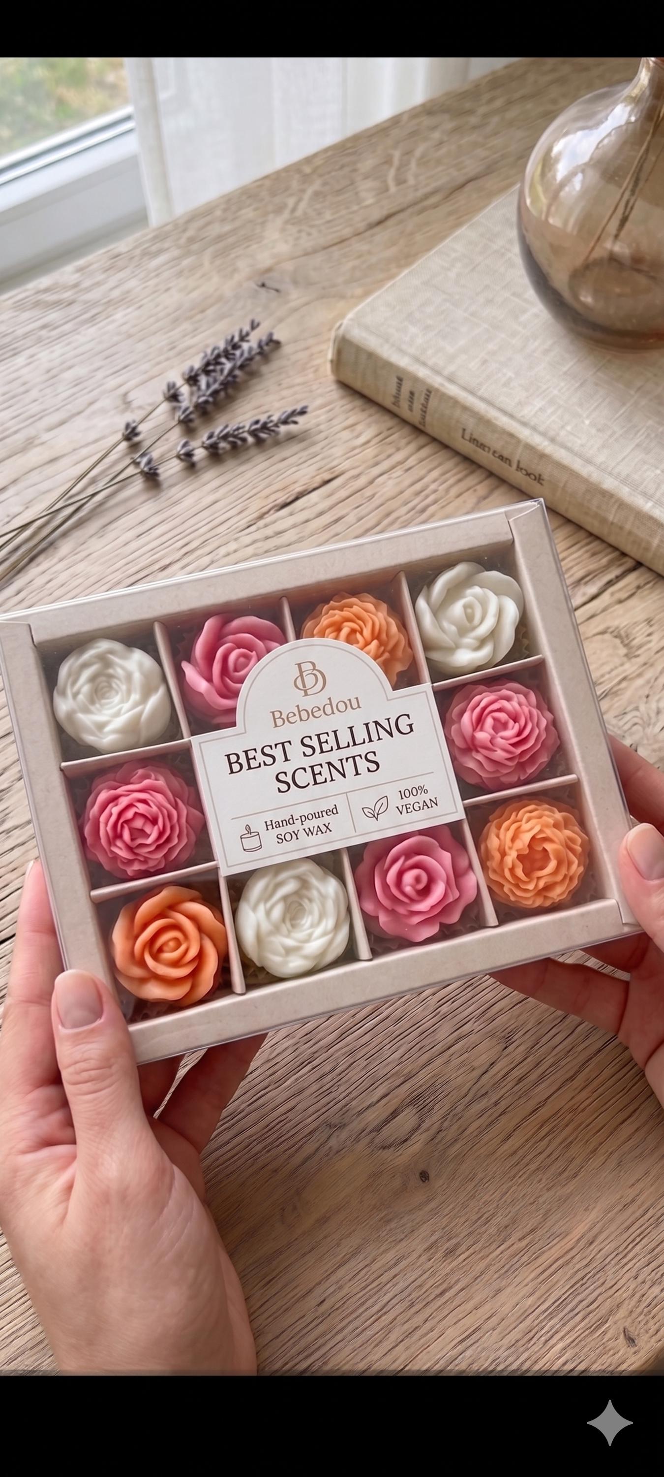 Luxury Floral Wax Melt Gift Box 12 pcs Soy Wax Flower Melts - Vegan & Eco-Friendly Home Fragrance - Mothers Day Gift - Best Selling Scents